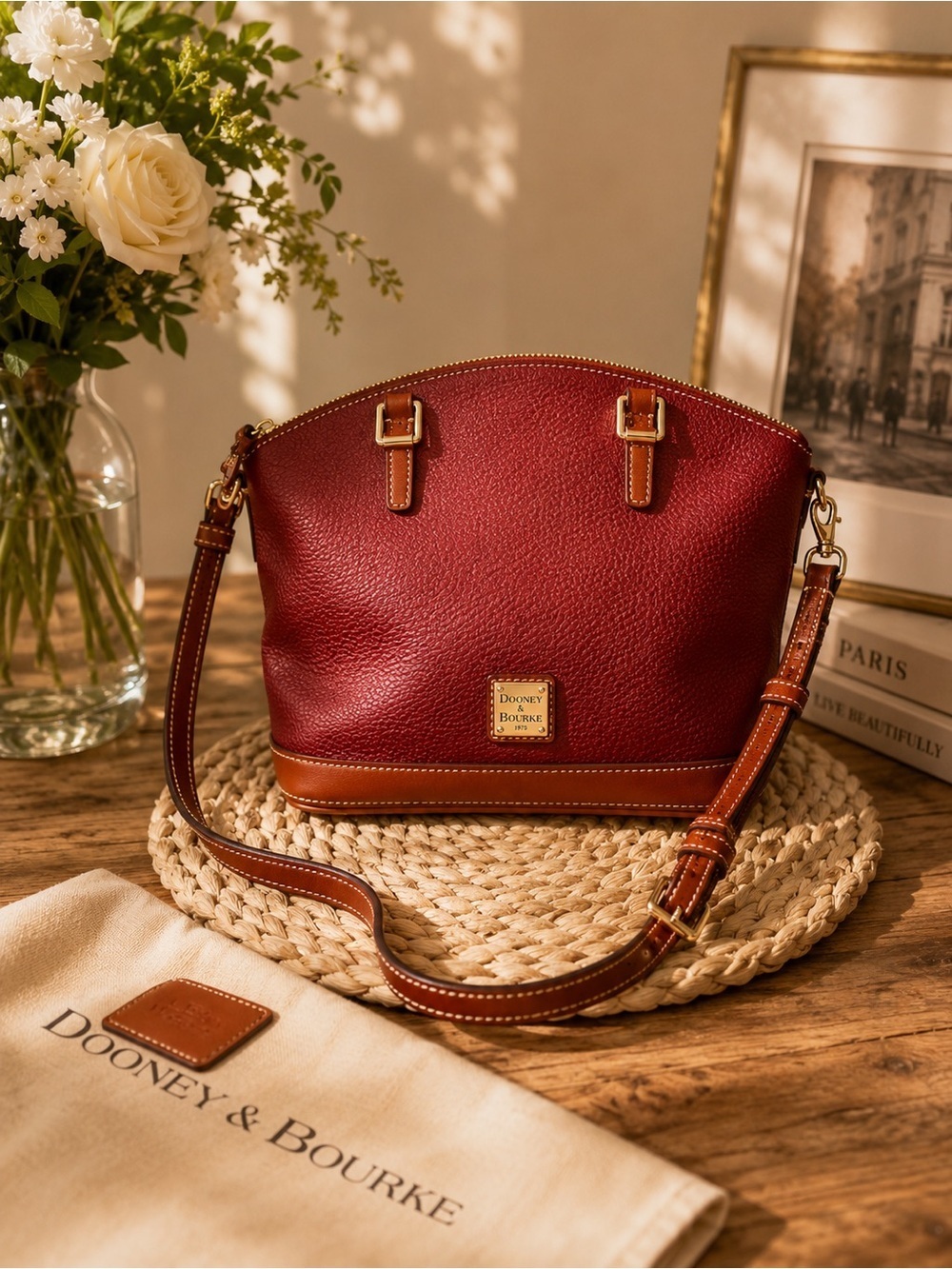 Dooney & Bourke Handbag Pebble Grain Leather Darcy Burgundy Satchel Crossbody
